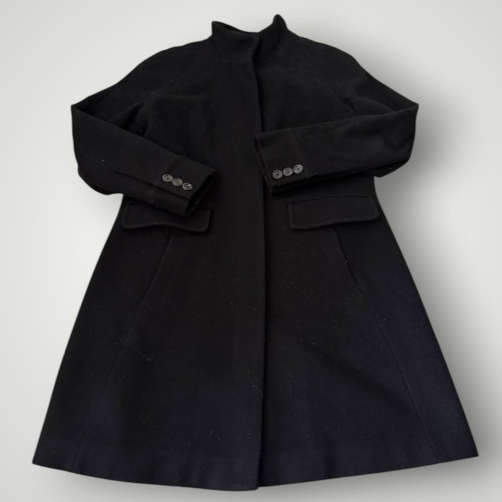 Lands' End Wool Cashmere Overcoat Women 8P Black Mid-Length Coat Luxury Academia